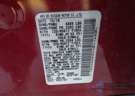 2017 Nissan Rogue S z USA, uszkodzony, nr VIN JN8AT2MT8HW380391